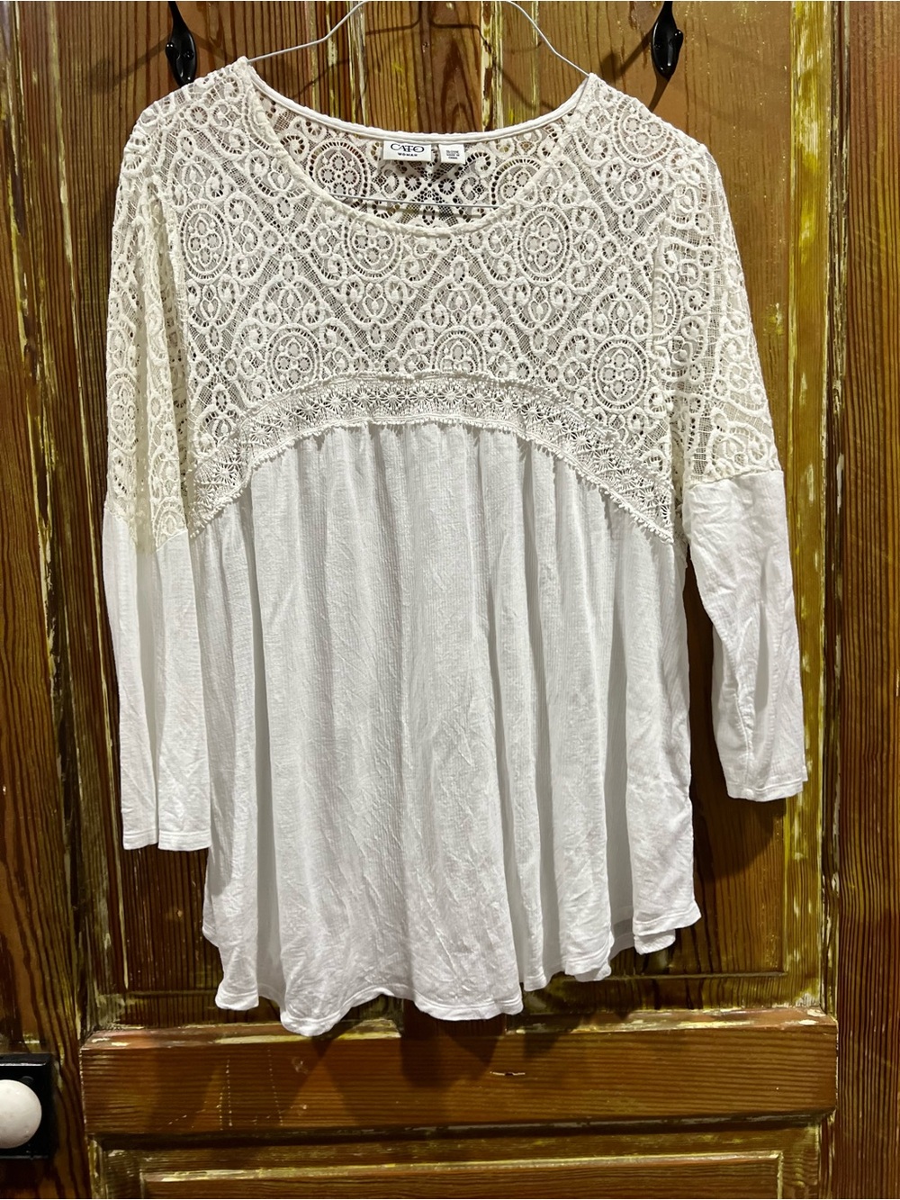 Cato Ivory Lace Yoke Tunic Top